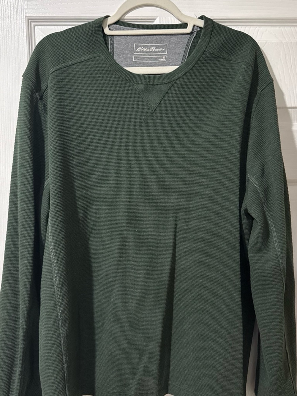Eddie Bauer Men's Dark Green Waffle Crewneck Sweater